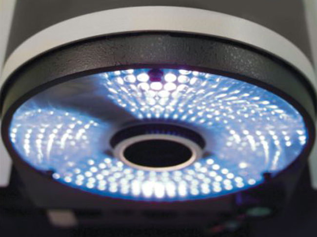 Underside view of SmartRing LED lighting mounted to a metrology machine